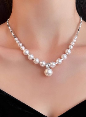 复古轻奢碎银子串珠珍珠项链女