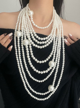 多层叠戴大小珍珠项链女法式轻奢