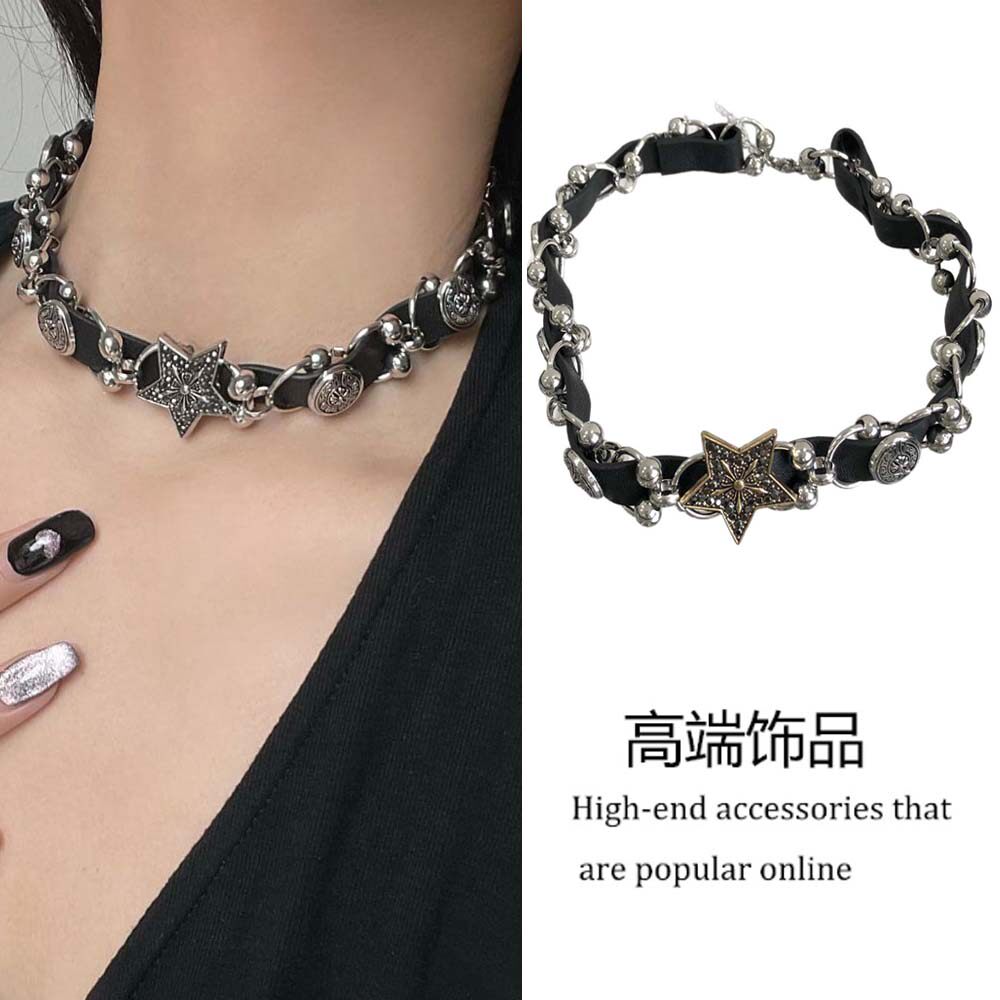暗黑哥特风黑色皮质星星编织项圈项链女甜酷辣妹高级感锁骨链颈链