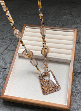 民族风复古豹纹水晶串珠长项链女