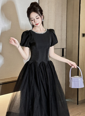 新遮肚子减龄小黑裙轻熟风高端时尚辣妹修身蓬蓬裙45122