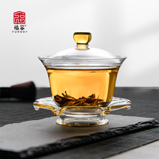 桃园三才盖碗耐高温泡茶杯手工加厚防烫高硼硅玻璃泡茶碗功夫茶具