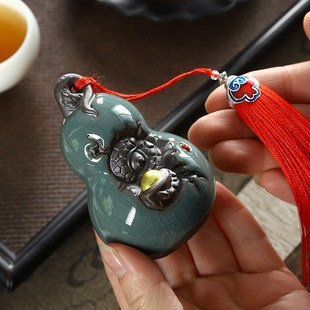 茶桌茶盘装 创意哥窑茶宠摆件可养精品葫芦吉祥物个性 饰品茶道配件