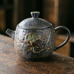 简约家用过滤单壶陶瓷功夫茶具复古泡茶壶茶杯 鎏金粗陶茶壶中式