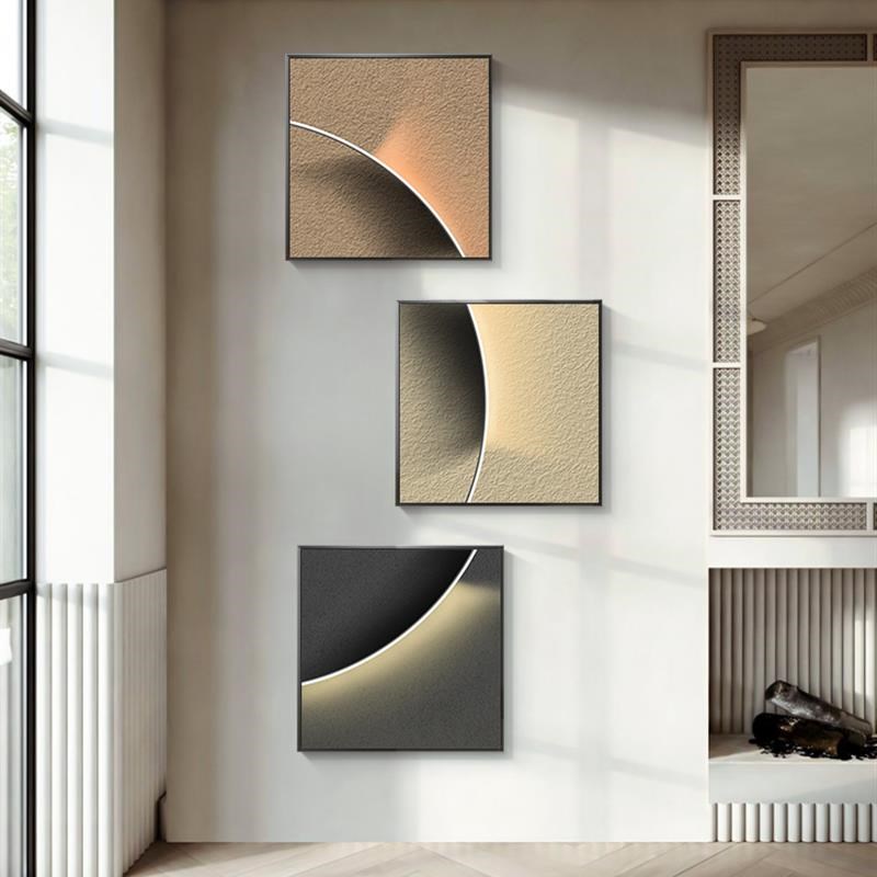 现代黑白灰玄幻装饰画发光客厅艺术挂画极简楼梯玄关画正方形壁画图片