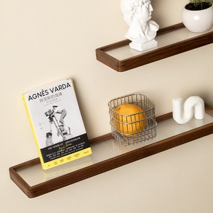 墙上置物架客餐厅卧室装饰壁挂黑胡桃实木高级感一字板多层收纳架