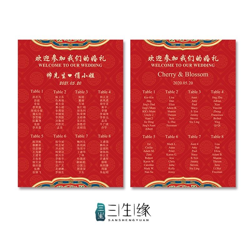 定制中式婚礼席位图订婚宴海报宴会宾客名单迎宾牌红色生日座位表
