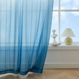 渐变纱窗帘纱帘透光不透人免打孔安装伸缩杆阳台飘窗沙梦幻帘窗纱