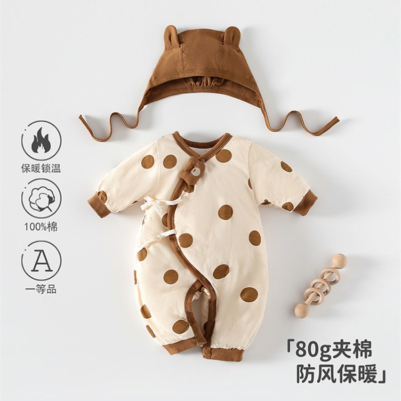 新生婴儿c夹棉连体衣秋冬80g薄棉宝宝棉衣保暖棉服新生儿哈衣爬服