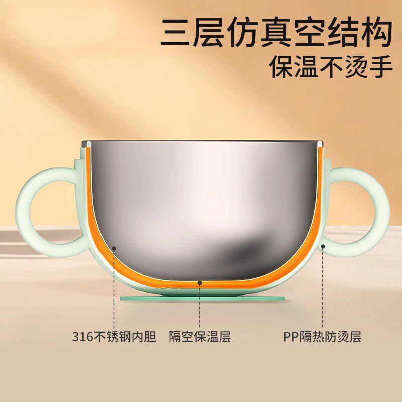 婴儿辅食碗宝宝米糊喝汤吸管碗不锈钢新生儿喂粥水碗儿童餐具