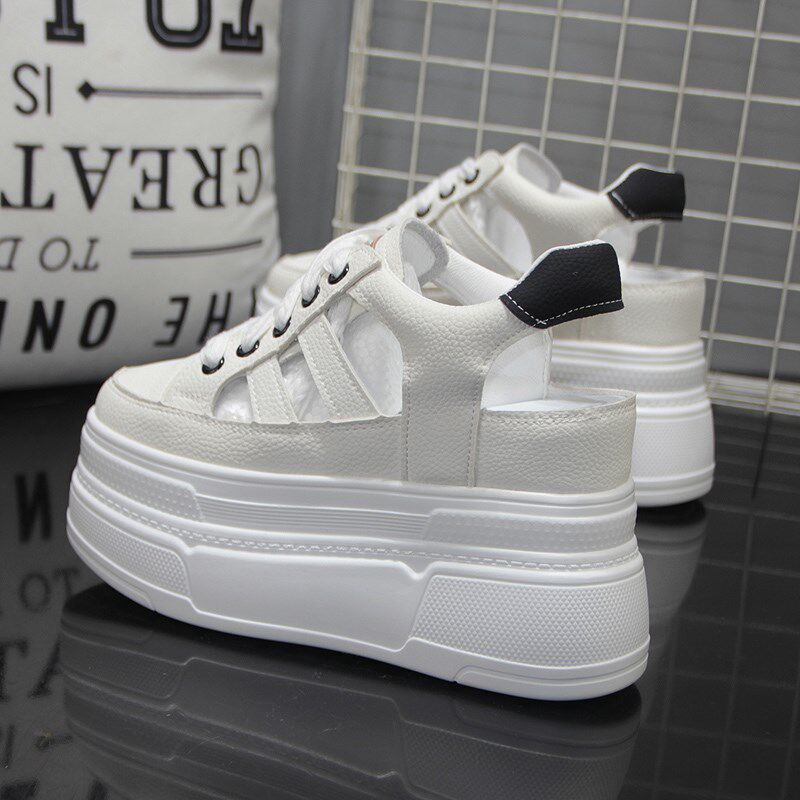 超高跟12cm镂空小白鞋女运动夏季新款包头凉鞋厚底松糕10cm运动鞋