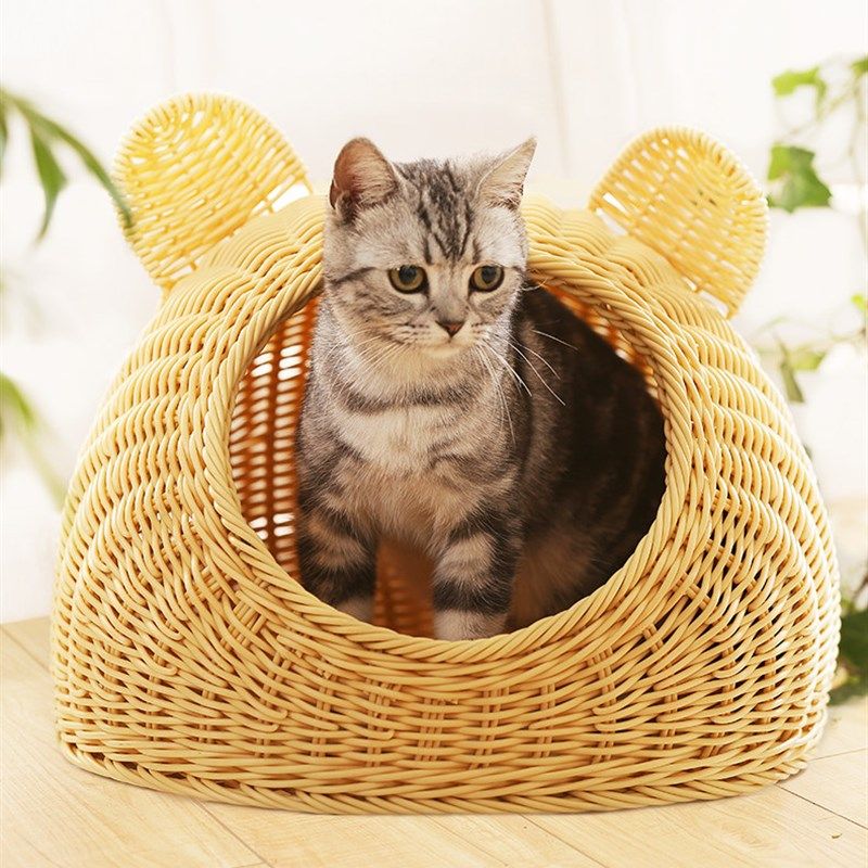 藤编猫窝可拆洗小型泰迪狗窝宠物深度睡眠封闭式狗狗窝猫房子包邮