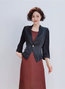 9108 春h秋时尚新款暗纹压褶提花高级显瘦气质通勤优雅套裙