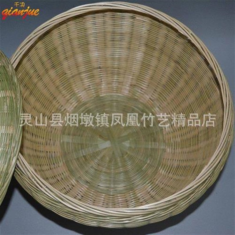 手工竹编制品带盖鸡蛋竹篮圆形编织装馒头竹筐编织.收纳盒竹篓