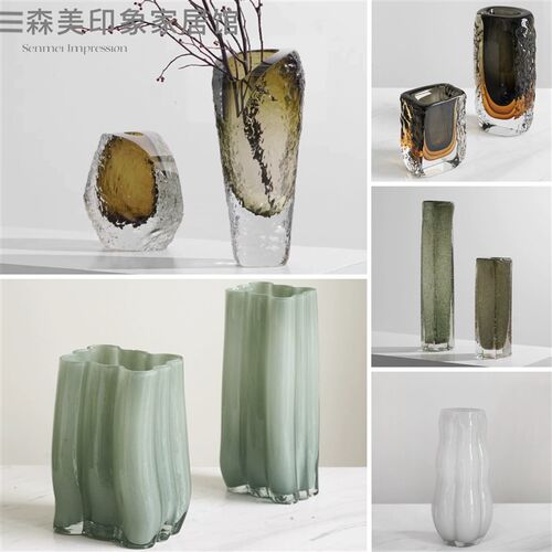 现代高级感琉璃玻璃花瓶摆件客厅样板间花器餐厅民宿桌面装饰器皿