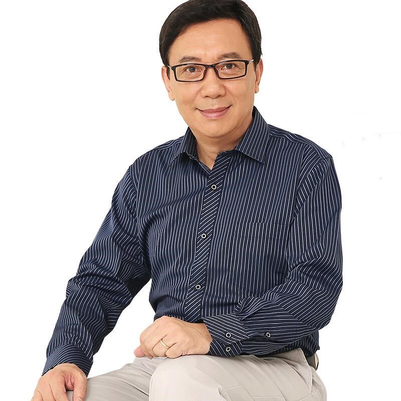 2024春季中老年衬衫男长袖商务休闲职业工装蓝白条纹衬衣男寸衫打
