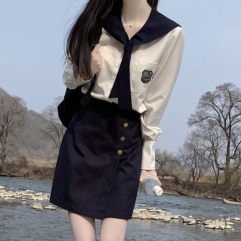 韩系校服韩式制服学院风jk制服套装包臀格裙长袖水手服Z套装春秋