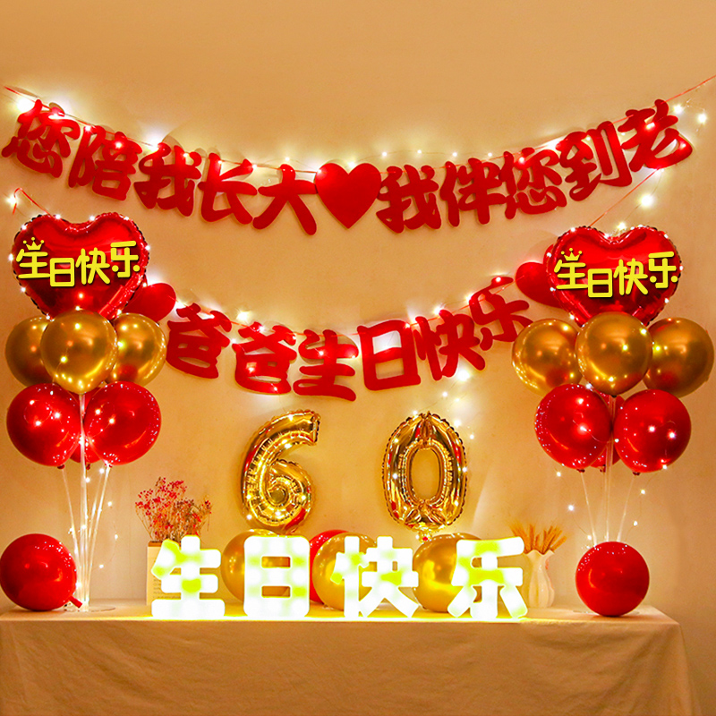 老人六十寿宴布置生日气球过寿场景装饰70妈妈80爸爸60大寿背景墙