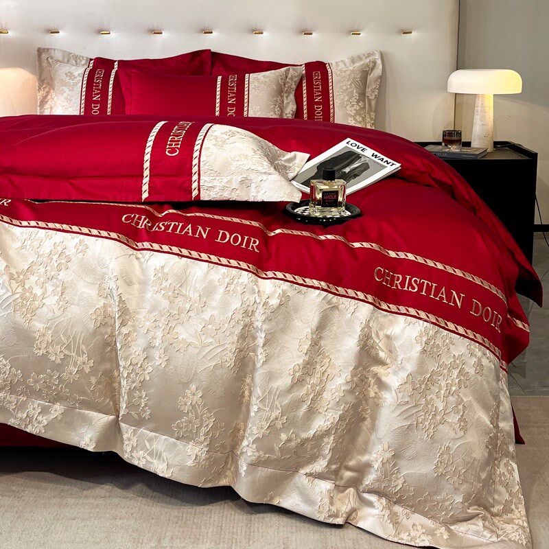 陪嫁结婚四件套大红色新婚床单被套婚庆床上用品婚房喜被