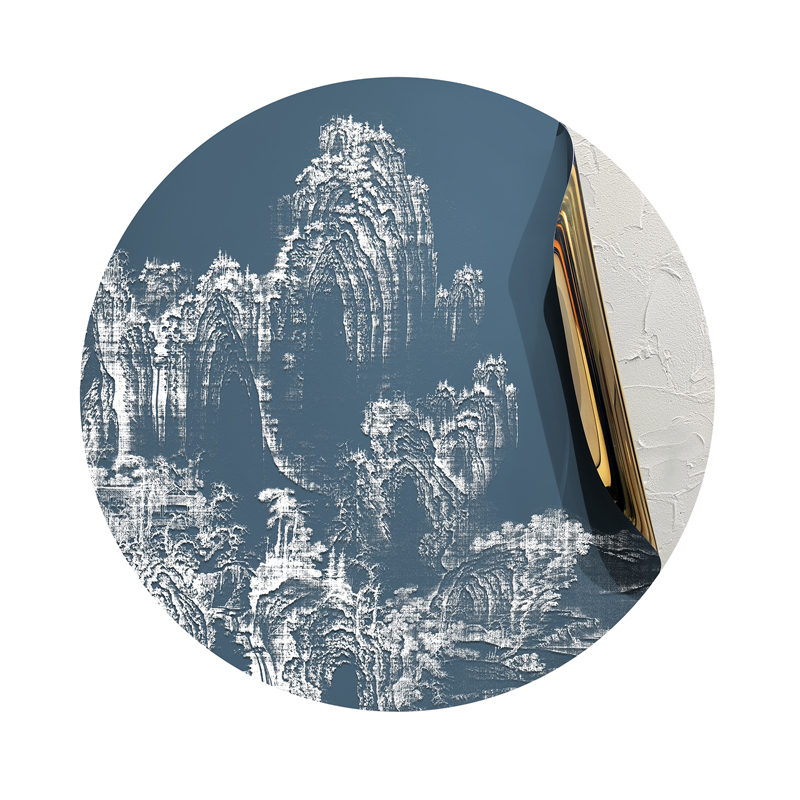 新中式入户玄关圆形实物立体装饰画酒F店走廊挂画样板房茶室浮雕