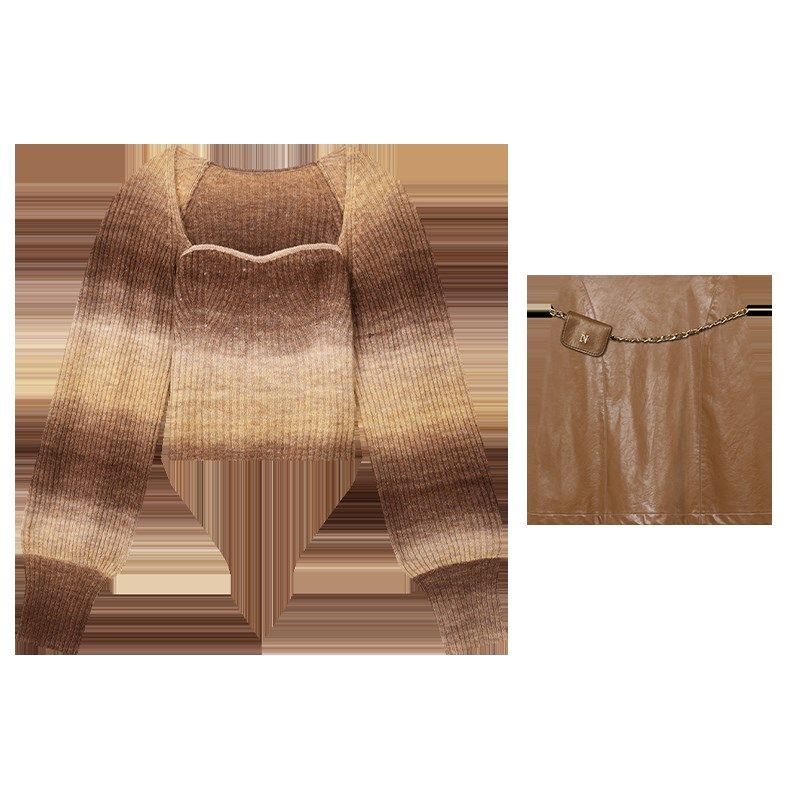 【30号10点新品78折起】梧桐街区 I渐变毛衫搭皮裙气质御姐套装,女装/女士精品,大码套装,淘宝优惠券,粉丝福利购,淘宝优惠卷