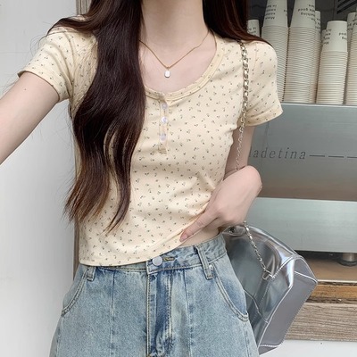 纯欲辣妹碎花t恤女夏薄款