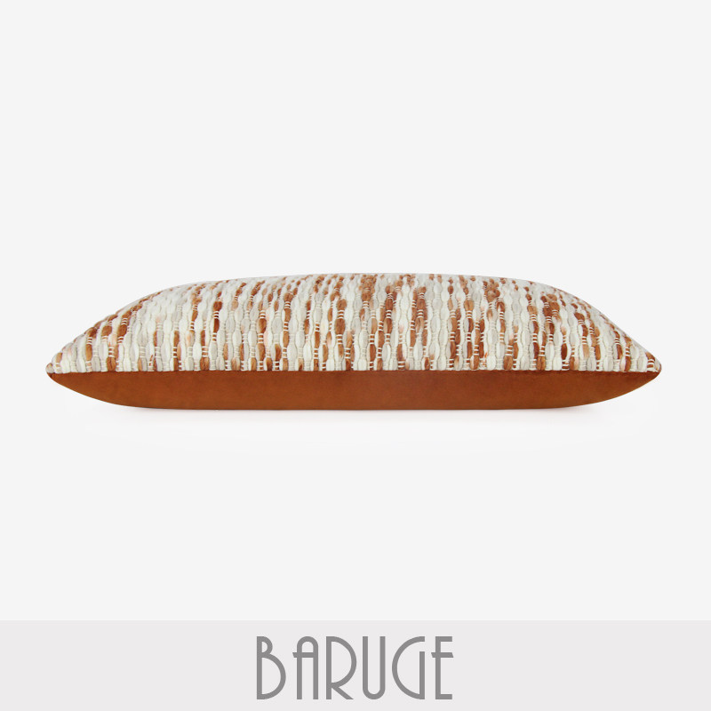 橘+白色渐变编织腰枕客厅沙发长条枕床头靠枕装饰靠包奶油风法式