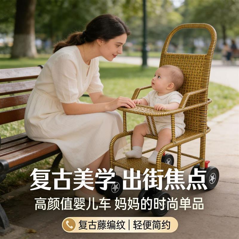 竹藤推车婴儿2026新款藤编真藤A春季可坐躺夏季透气幼儿手推清凉x