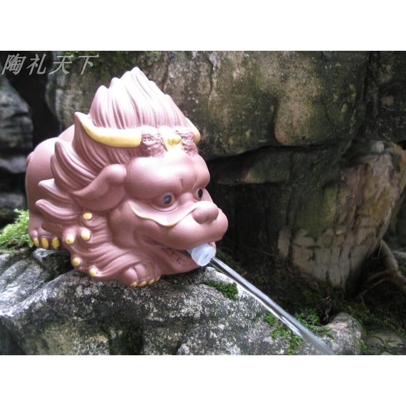 上古神兽喷水狻猊招财摆件假山盆景鱼族鱼缸精品陶瓷流水配件装饰