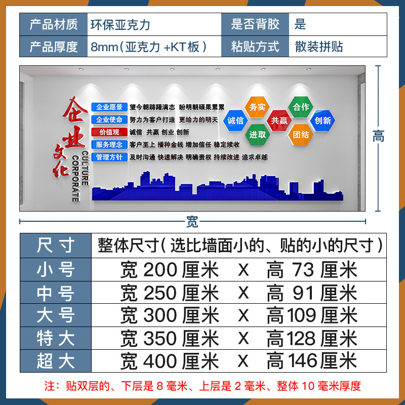 企业文化墙贴定制公司形象墙会议办公室背景墙面装饰布置励志标语