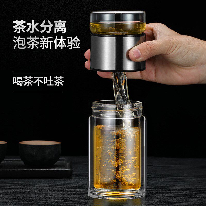 茶水分离杯泡茶杯便携过滤杯子个人茶道双层玻璃水杯男生