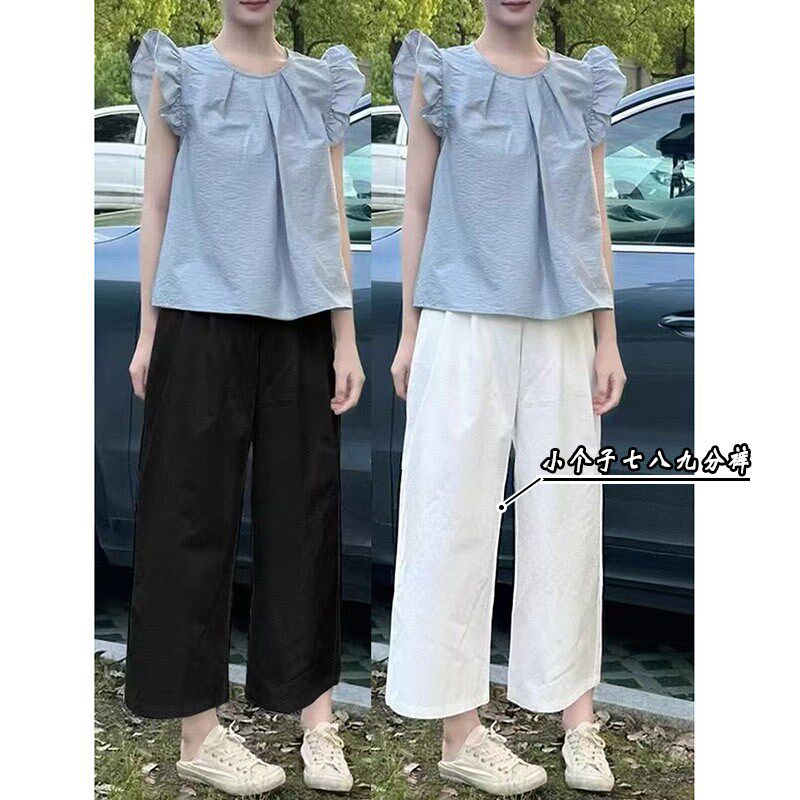 小个子七分白色h水洗棉山本裤女夏季薄款2025新款九分直筒阔腿裤x