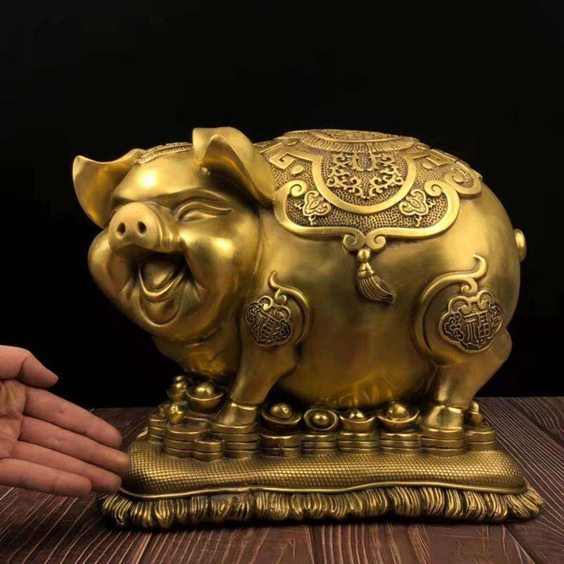 纯铜金猪摆件大号存钱福猪储存罐生肖猪元宝猪客厅办W公室桌装饰