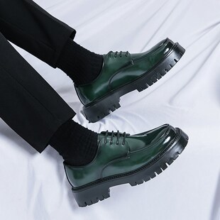 子 男士 增高皮鞋 男亮面韩版 软底透气休闲英伦商务潮流黑色发型师鞋