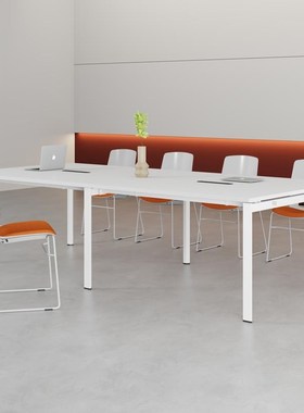 小型会议桌白色简约现p代洽谈长桌子钢架简易长方形会议室桌椅组