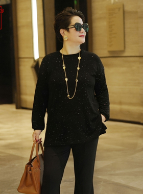 向红同学大富婆女装2026早秋新款满天星圆领百搭大码上衣女SY182