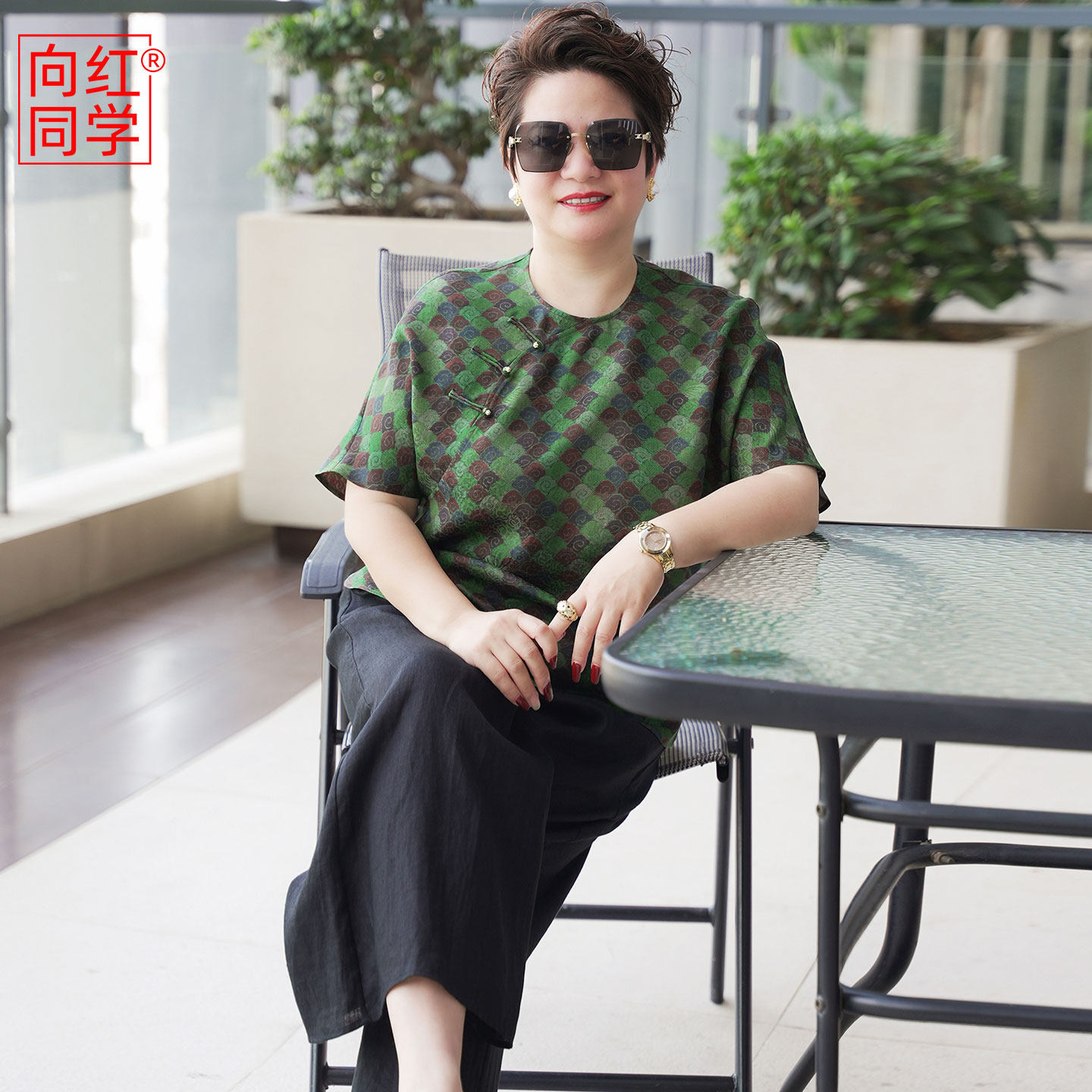 向红同学新中式桑蚕丝大码上衣