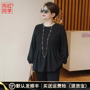 宽松收腰显瘦文艺灯笼袖 2025新款 上衣SY169 早秋女装 向红同学大码