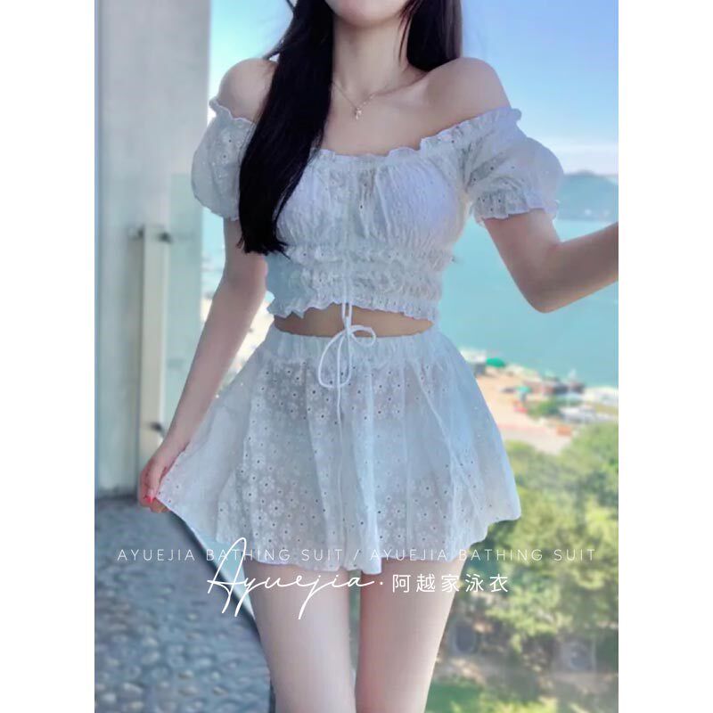 泳衣女2024年新款高级感分体泡温泉半袖裙式遮肚显瘦度假度假游泳
