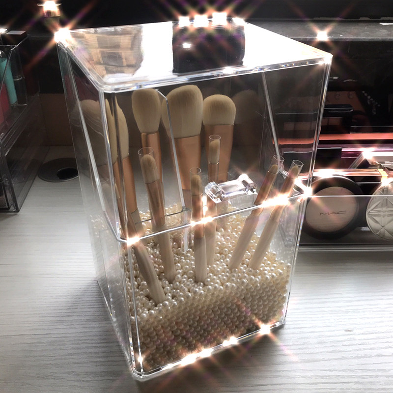 大号化妆刷收纳桶防尘笔筒刷子桌面亚克力眉笔带珍珠眼影刷收纳盒
