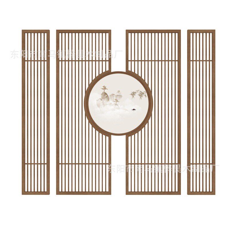 新中式屏风 隔断现代简约入户实木花格镂空玄关背景墙座屏 木格栅