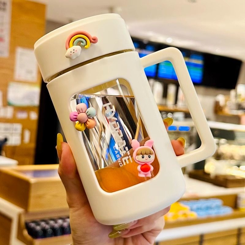 带把手双层玻璃杯隔热防烫办公室水杯女高颜值带盖子男泡茶喝水杯,餐饮具,玻璃杯,淘宝优惠券,粉丝福利购,淘宝优惠卷