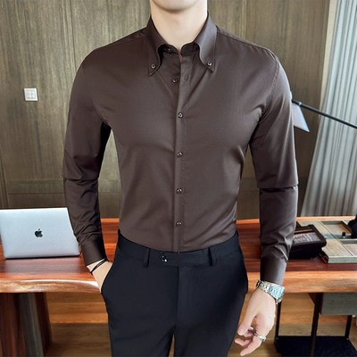 法式大领白衬衫男士长袖春秋季商务休闲宴会新款高级感白色衬衣男