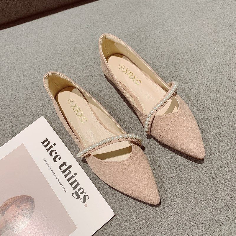 鞋女2024春季新款珍珠一字带装饰纯色浅口尖头软底温柔平底单鞋女,女鞋,浅口单鞋,淘宝优惠券,粉丝福利购,淘宝优惠卷