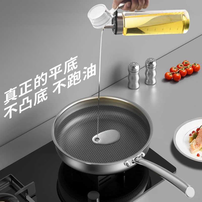 304双面屏不锈钢蜂窝煎锅三层厚底礼品锅少油烟易清洗不粘平底锅