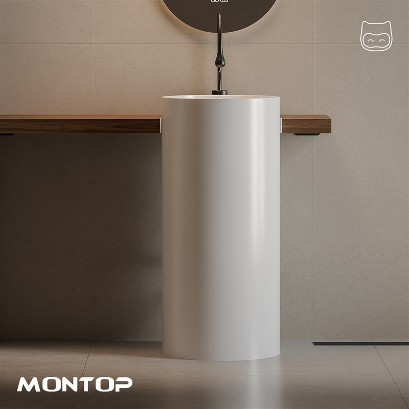 圆柱形可定制台面立柱盆中古卫生间落地洗手盆可切角户外阳台脸盆