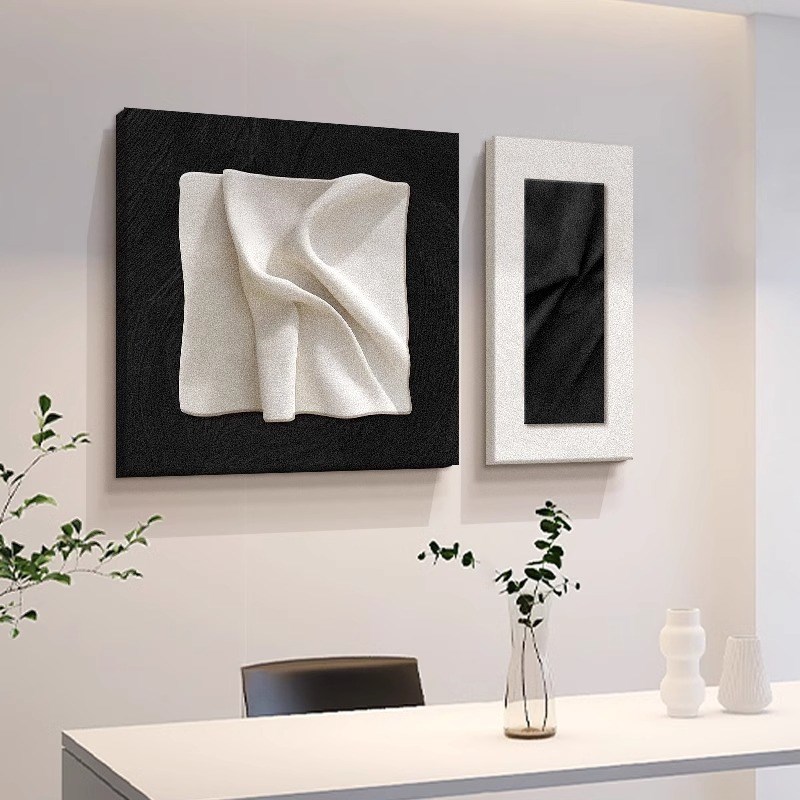 意式极简黑白抽象餐厅装饰画高级感餐桌背景墙挂画2025新款墙壁画