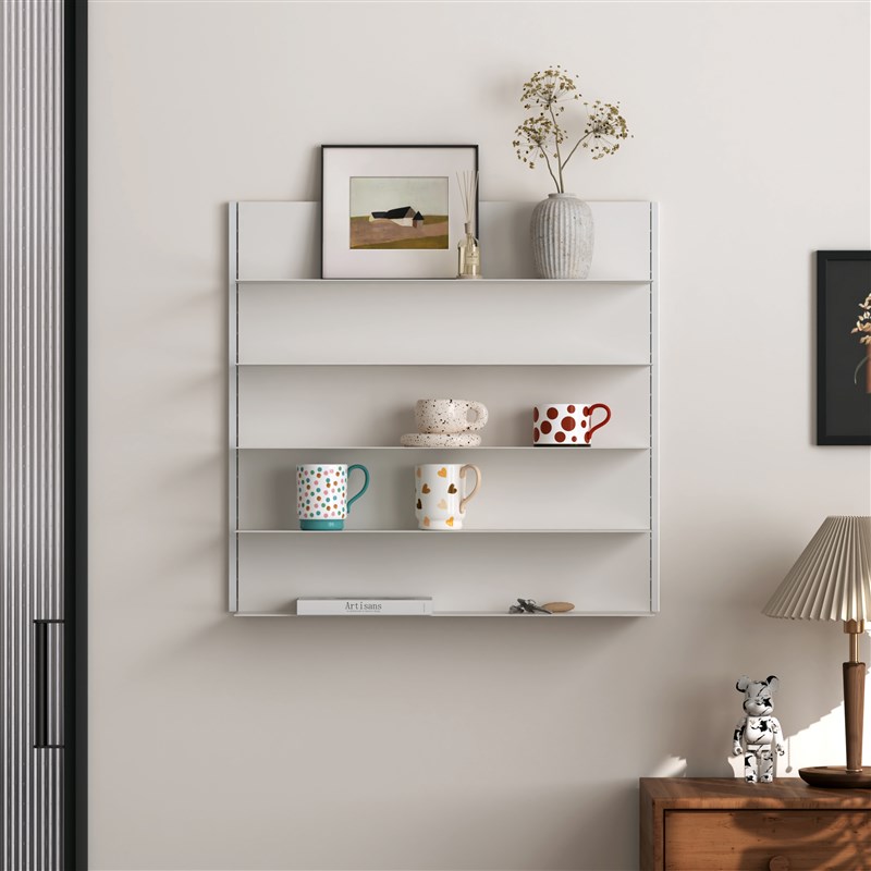 墙上隐形书架壁挂杯架中古轨道置物架自由组合一字隔板铁艺陈列架