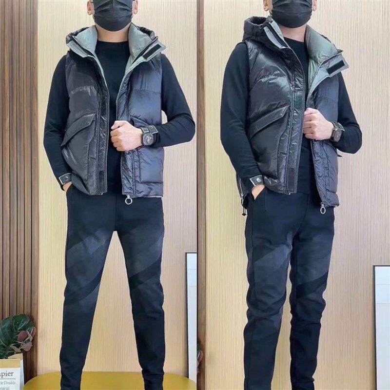 j908秋冬男士拼接连帽马甲潮流百搭大兜坎肩男款青春流行保暖外穿