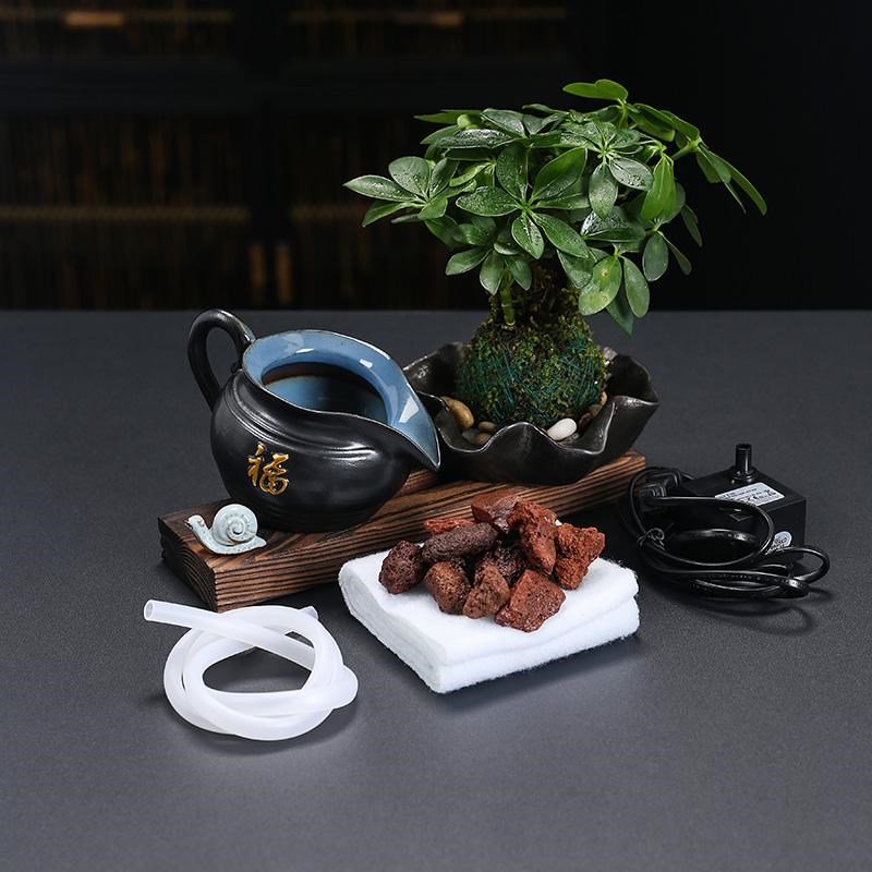 生态缸古法鱼缸陶瓷罐开口循环流水配件庭院花园造景循环过滤摆件